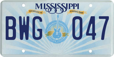 MS license plate BWG047