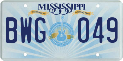 MS license plate BWG049