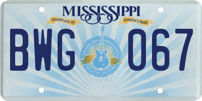 MS license plate BWG067