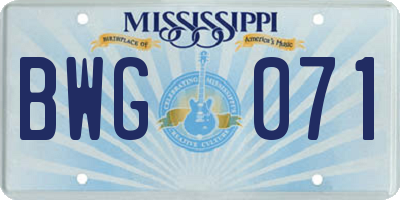 MS license plate BWG071