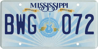 MS license plate BWG072
