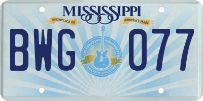 MS license plate BWG077