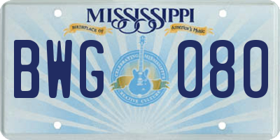MS license plate BWG080