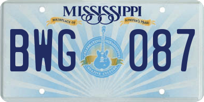 MS license plate BWG087