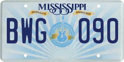 MS license plate BWG090