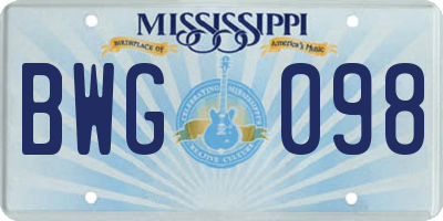 MS license plate BWG098