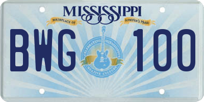 MS license plate BWG100