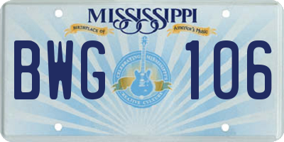 MS license plate BWG106