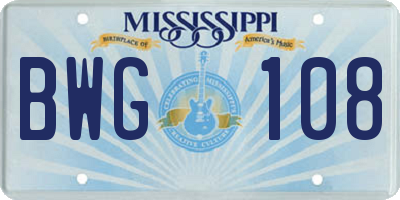 MS license plate BWG108