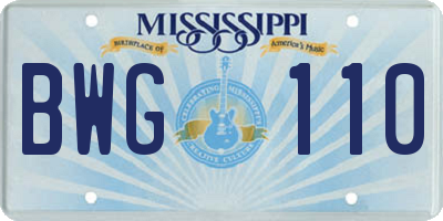 MS license plate BWG110