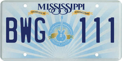 MS license plate BWG111