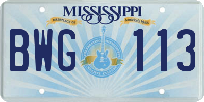MS license plate BWG113