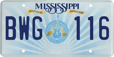 MS license plate BWG116
