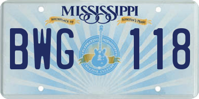 MS license plate BWG118