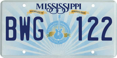 MS license plate BWG122
