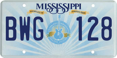 MS license plate BWG128