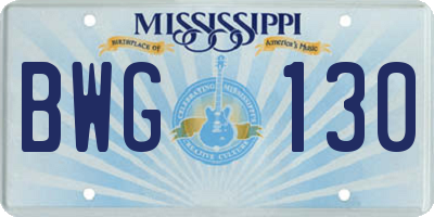 MS license plate BWG130