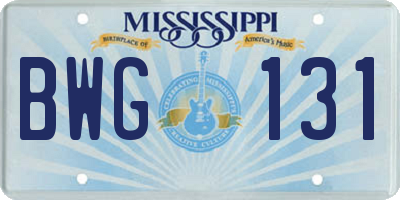 MS license plate BWG131