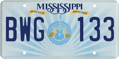 MS license plate BWG133