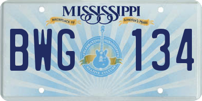 MS license plate BWG134