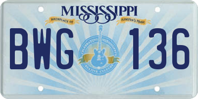 MS license plate BWG136