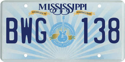 MS license plate BWG138