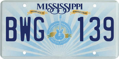 MS license plate BWG139