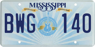 MS license plate BWG140