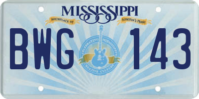 MS license plate BWG143