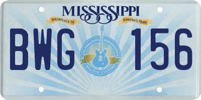 MS license plate BWG156