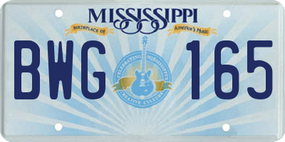 MS license plate BWG165