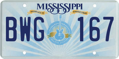 MS license plate BWG167