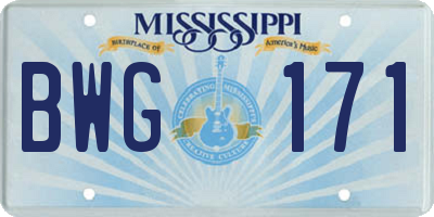 MS license plate BWG171