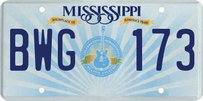 MS license plate BWG173