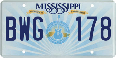 MS license plate BWG178