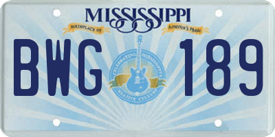 MS license plate BWG189