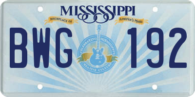 MS license plate BWG192