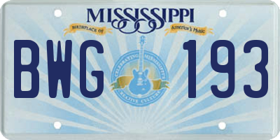 MS license plate BWG193