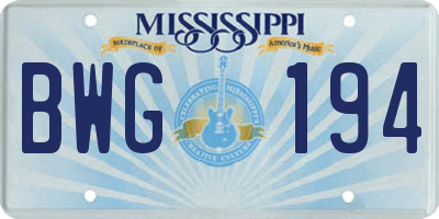 MS license plate BWG194