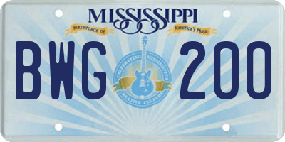 MS license plate BWG200