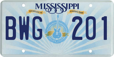 MS license plate BWG201