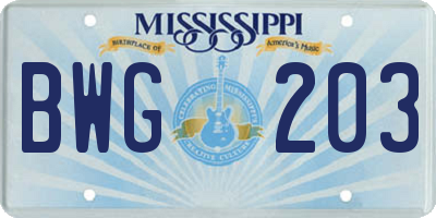 MS license plate BWG203