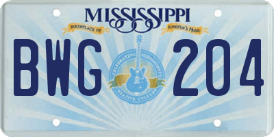 MS license plate BWG204