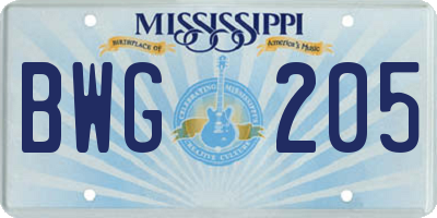MS license plate BWG205