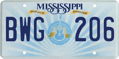 MS license plate BWG206