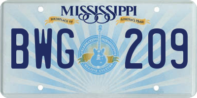 MS license plate BWG209