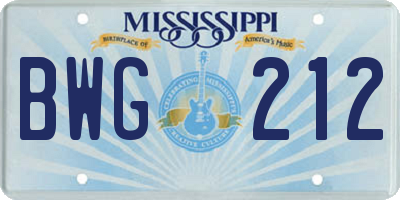 MS license plate BWG212