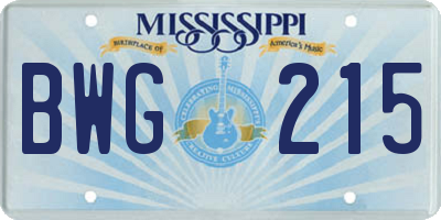 MS license plate BWG215