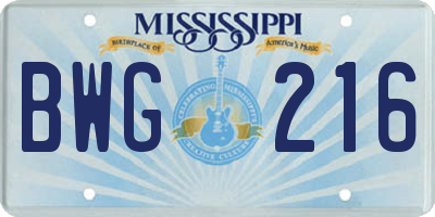 MS license plate BWG216