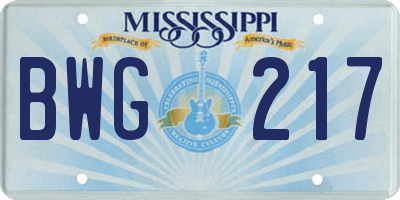 MS license plate BWG217